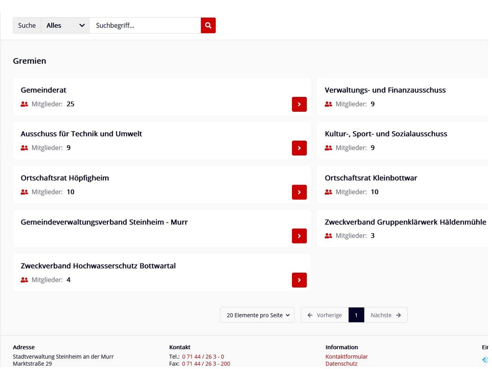 Screenshot vom Ratsinformationssystem