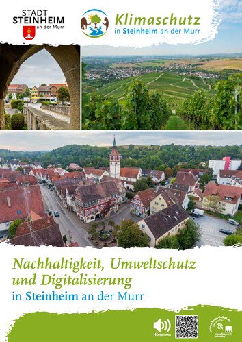 Titelseite Broschüre Nachhaltigkeit, Umweltschutz und Digitalisierung in Steinheim an der Murr mit Bildern der Stadt