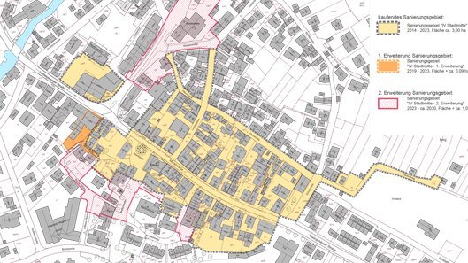 Sanierungsgebiet Ortsmitte auf einer Karte dargestellt