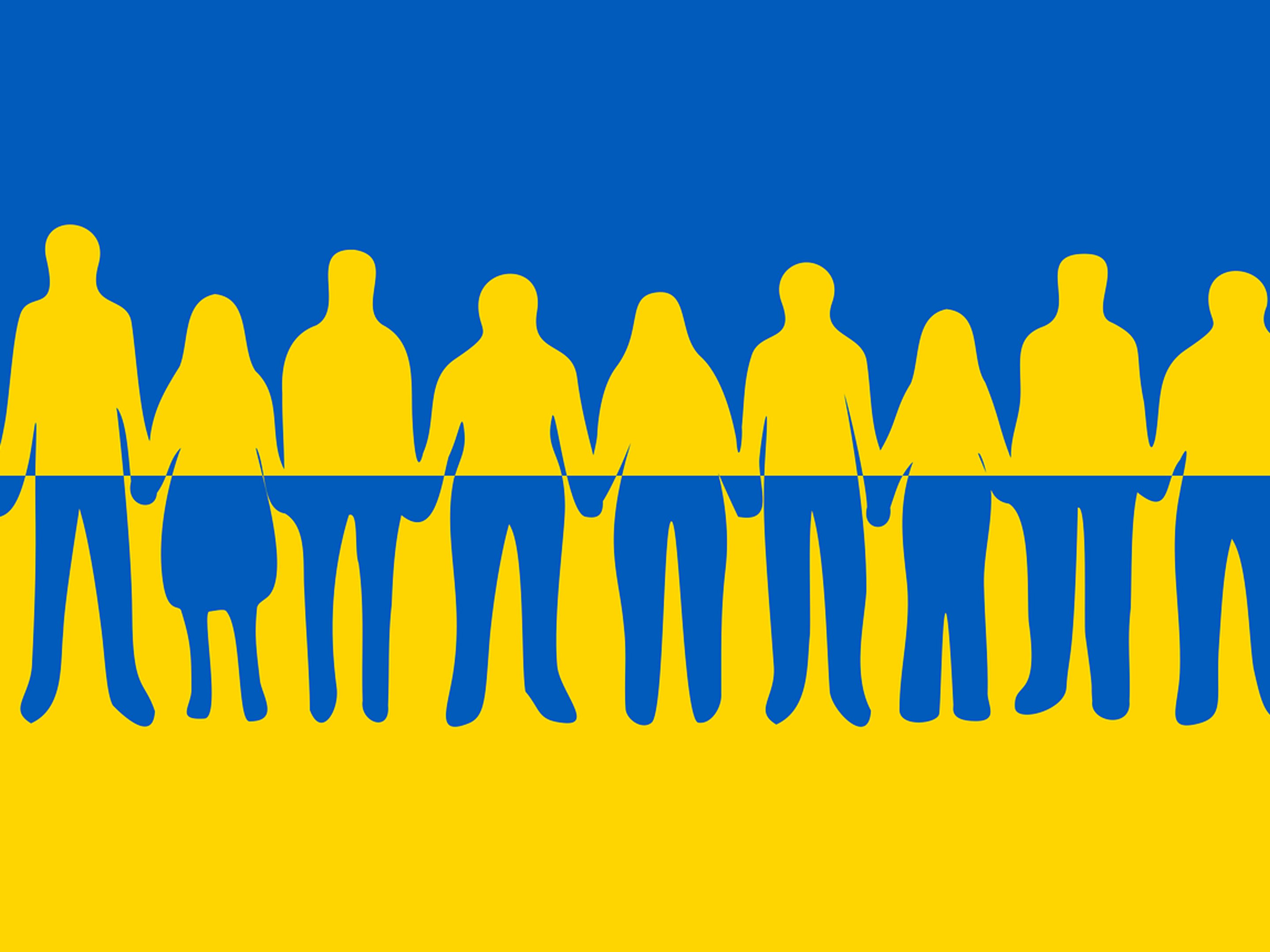 Menschenkette in den Farben der Ukraine